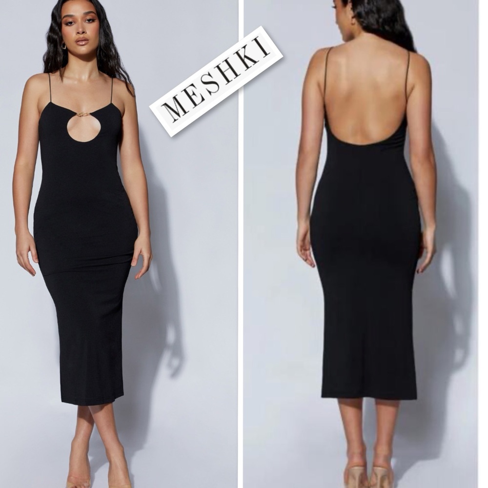 Meshki Ariya Hardware Spaghetti-Thin Straps Cutout Midi Dress Black Size XL